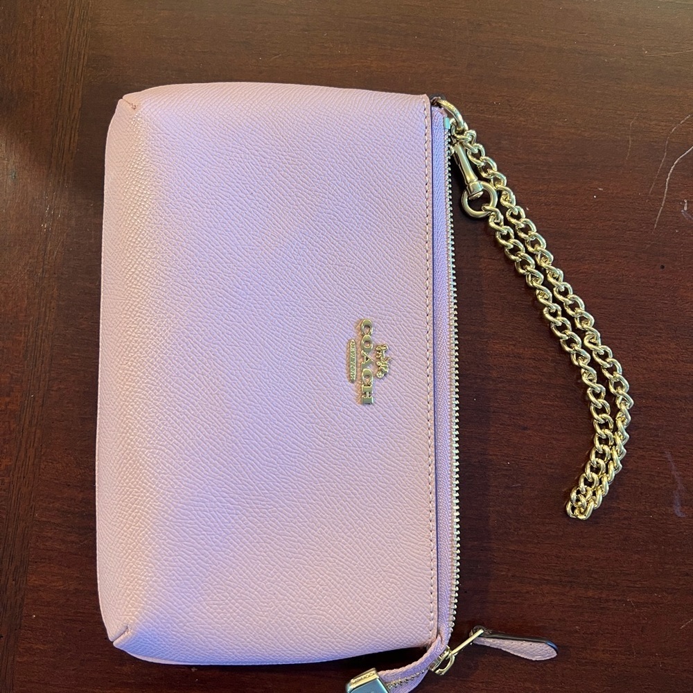 Coach Pink and Gold Clutch/Wristlet with Chain Strap